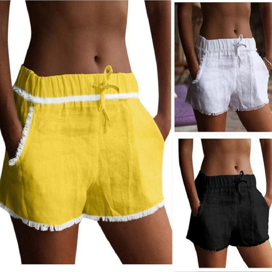 Summer hot style fringed cotton and linen shorts
