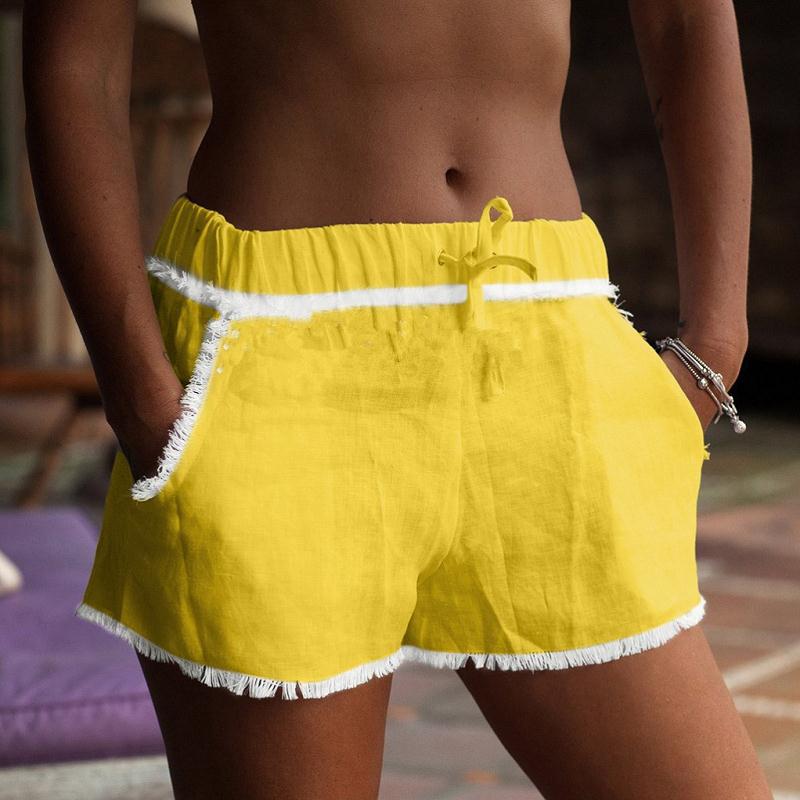 Summer hot style fringed cotton and linen shorts