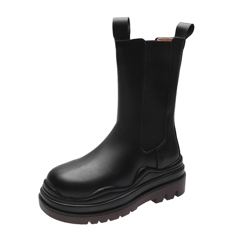Women's Casual Shoes With Thick Soled And High Rise Leather Boots