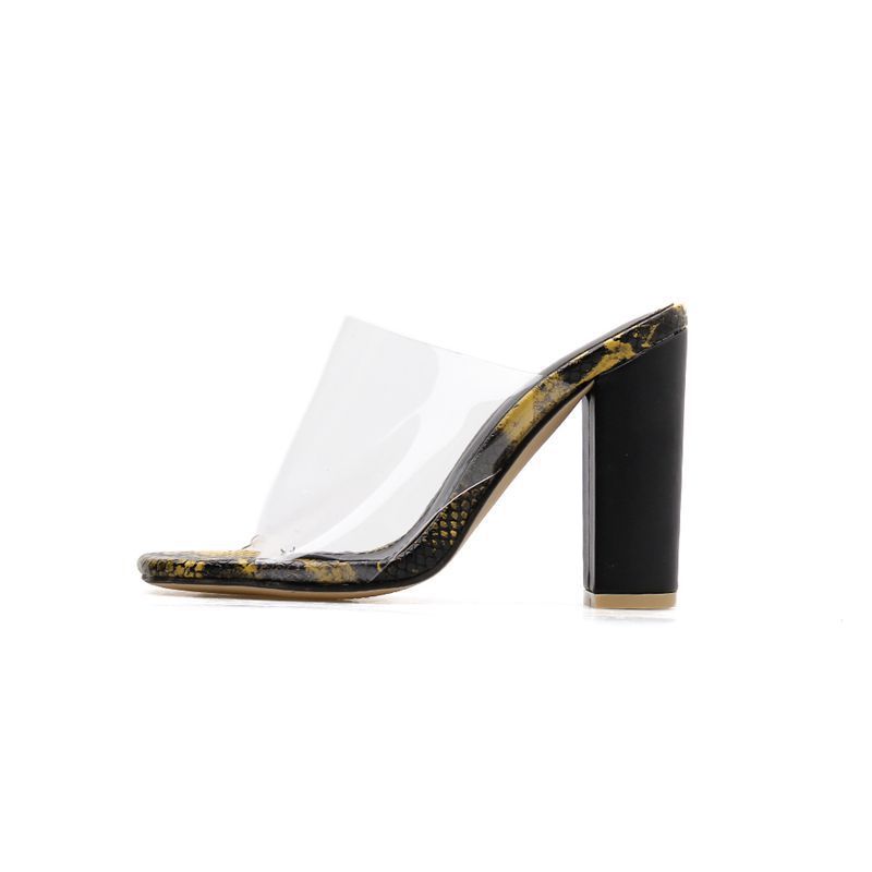 Square Toe Color Block Toe Snake Print Thick Super High Heel Sandals And Slippers