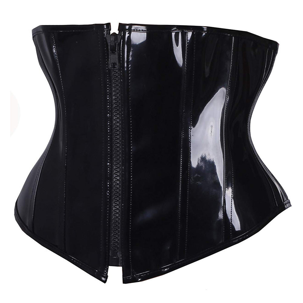 Sexy Short PU Leather Waist Clip Corset European and American Court Corset