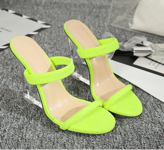 European And American Crystal Wedge Gollow Fluorescent High-heel Sandals