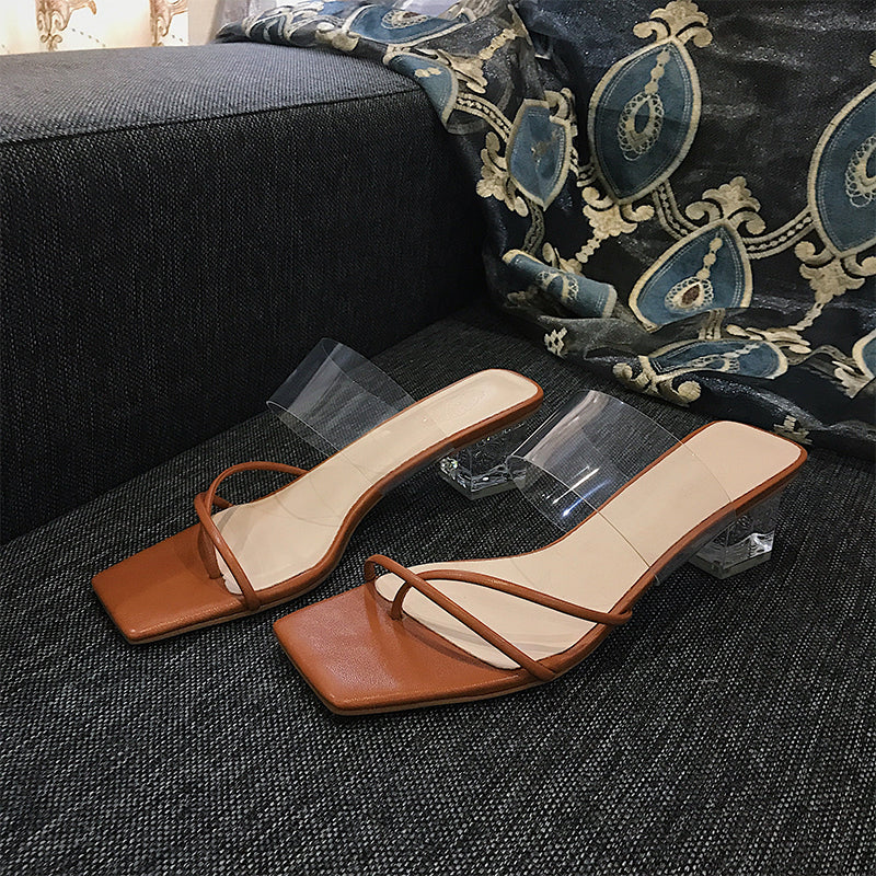 New Style Sandals Women's Thick High-Heeled Sandals With Square Head Transparent