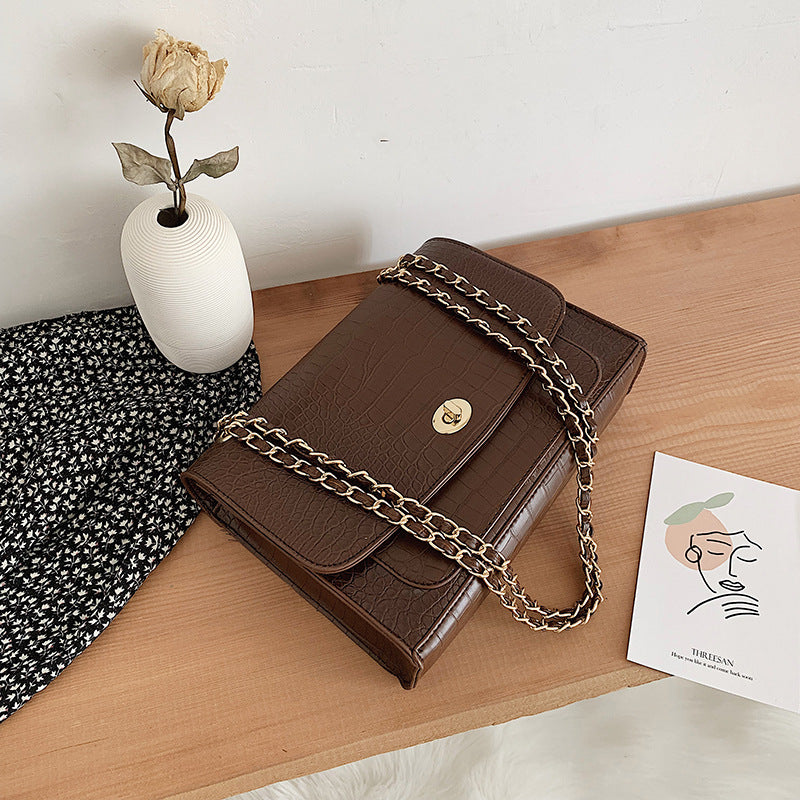 Stone Grain Chain Small Square Bag Fashion Messenger Shoulder Bag