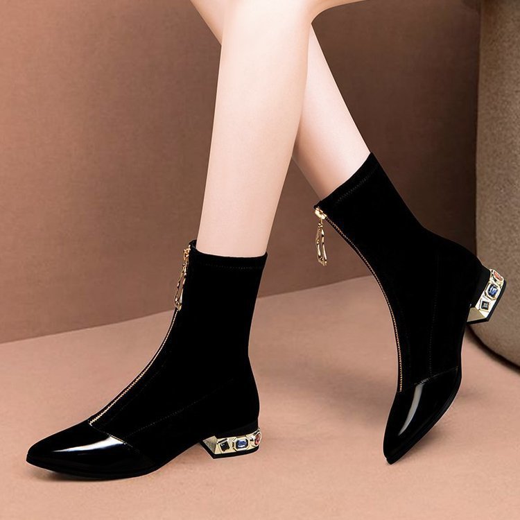 Simple Casual Women's Boots With Pointed Zipper