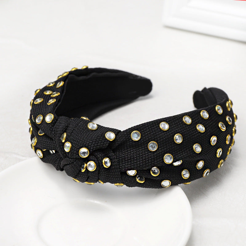 Knotted Headband With Edging Rhinestones In The Middle