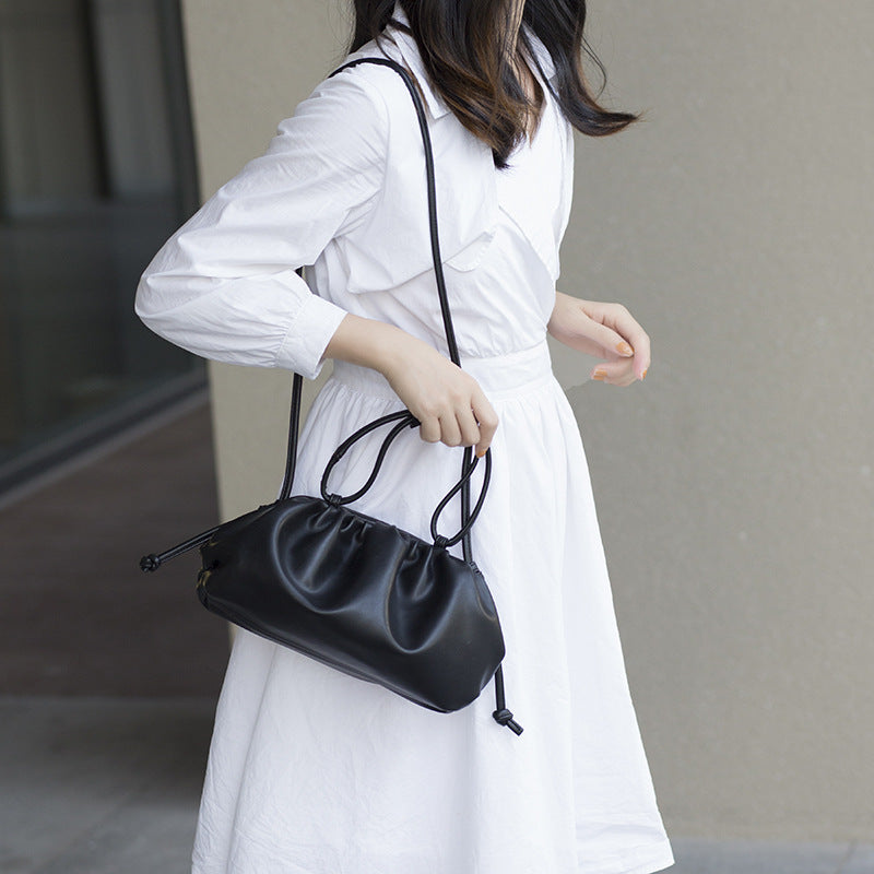 The New Trendy Leather Hand Carry Messenger Handbag Underarm Bag Fold Dumpling Bag
