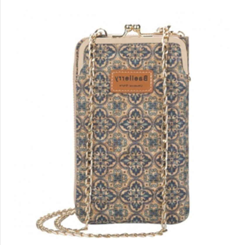 Diagonal Phone Bag Retro Wood Grain Printing Soft Leather