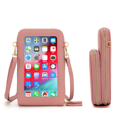 Touch Screen Mobile Phone Bag Korean Version PU Zipper One-shoulder Diagonal Bag