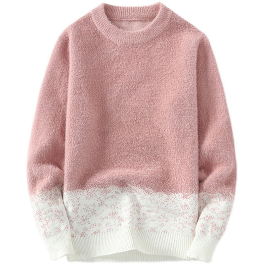 Fall Winter Pullover Round Neck Gradient Base Shirt Sweater Men