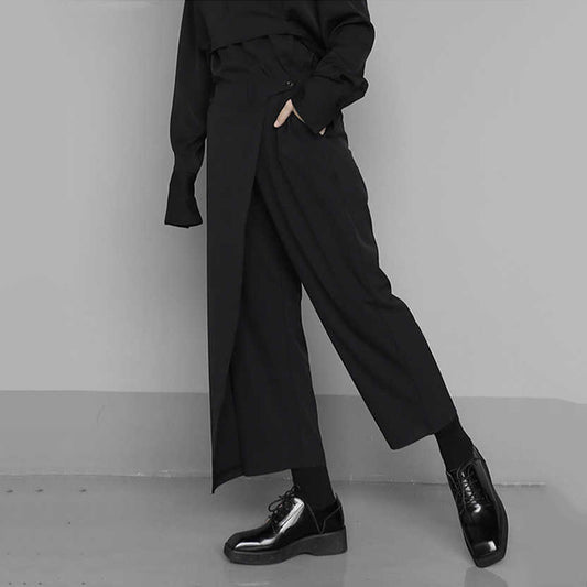 Niche Design Lace-up Fake Two-piece Casual Pants