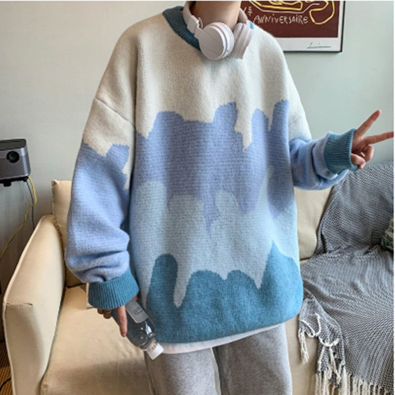 Harajuku-inspireret Color Block Crew Neck Pullover Sweater