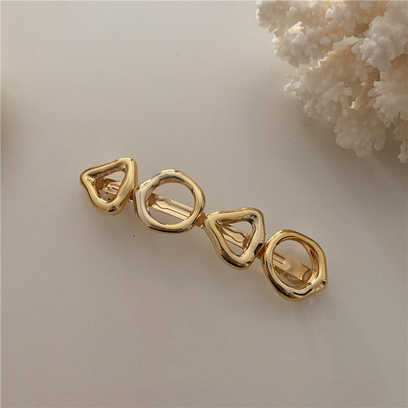 Korean RetroGeometric Color Spring Clip Girl Color Imitation Pearl Hairpin