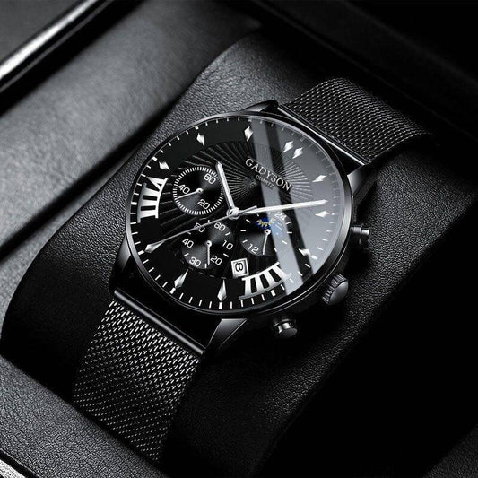 Fake Three-Eye Calendar Popular Event Buckle Men's Alloy Mesh Strap Watch