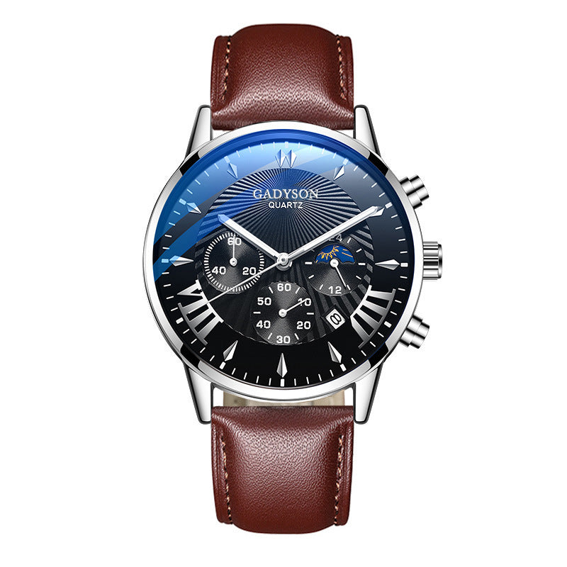 Fake Three-Eye Calendar Popular Event Buckle Men's Alloy Mesh Strap Watch