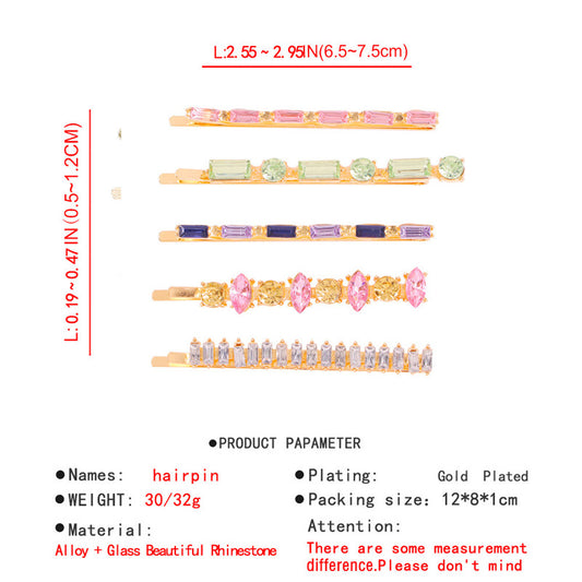 European and American Style Hair Clip Set With Colored Diamonds