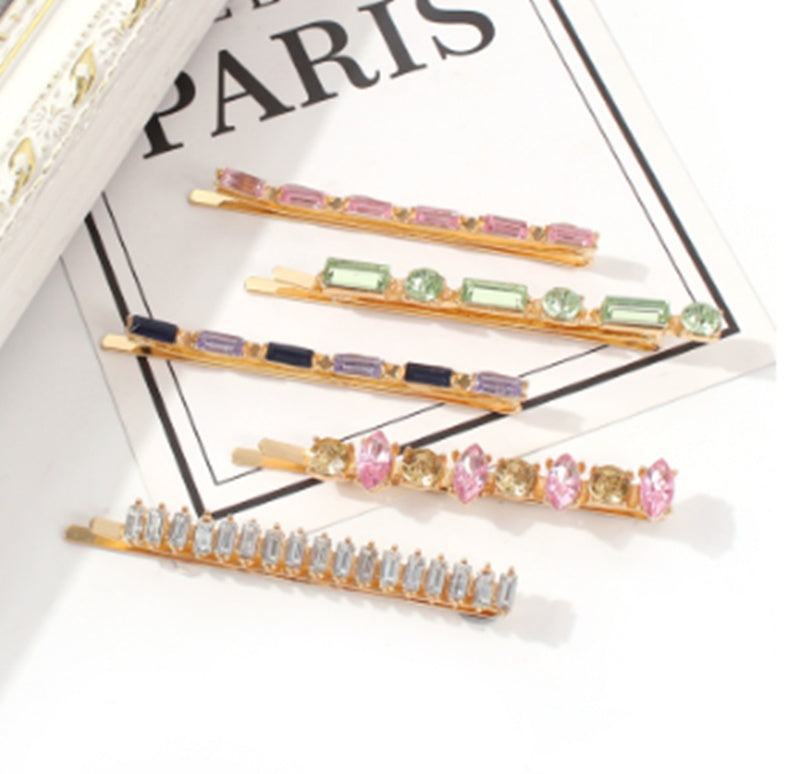 European and American Style Hair Clip Set With Colored Diamonds