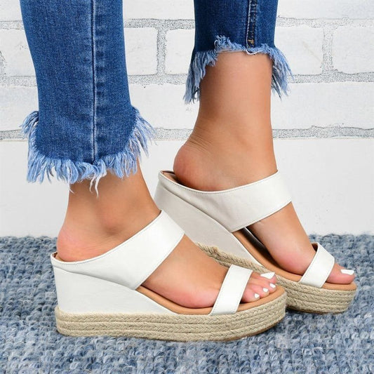 Flettede kilesandaler i hamptov, store størrelser til kvinder