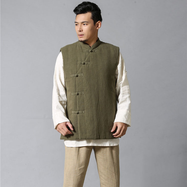 Ethnic Style Men's Thickened Cotton and Linen Waistcoat