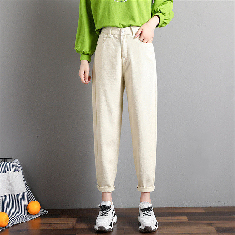 Spring Korean Style Loose Tight Waist Straight Leg Harem Pants Women