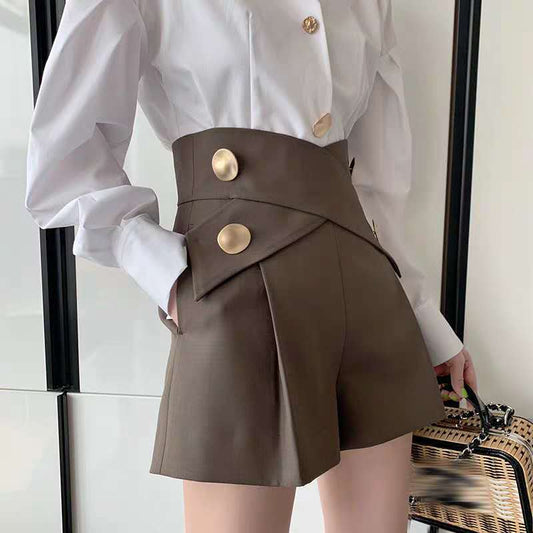 High Waist Casual A-line Wide-Leg Slimming Shorts Women's Pants
