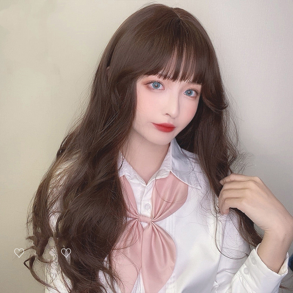 Humming Wig Female Long Hair Long Curly Hair Naturally Realistic Full Hair Set Net Red Girl Daily Fake Hair