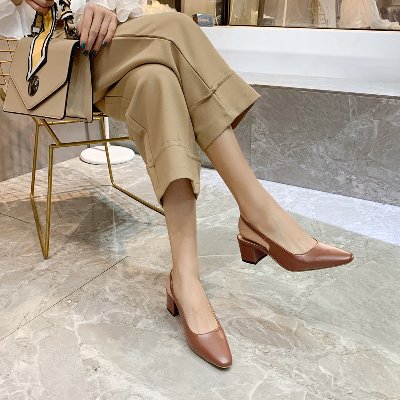 Retro Square Head Grandma Shoes Chunky Heel High Heels