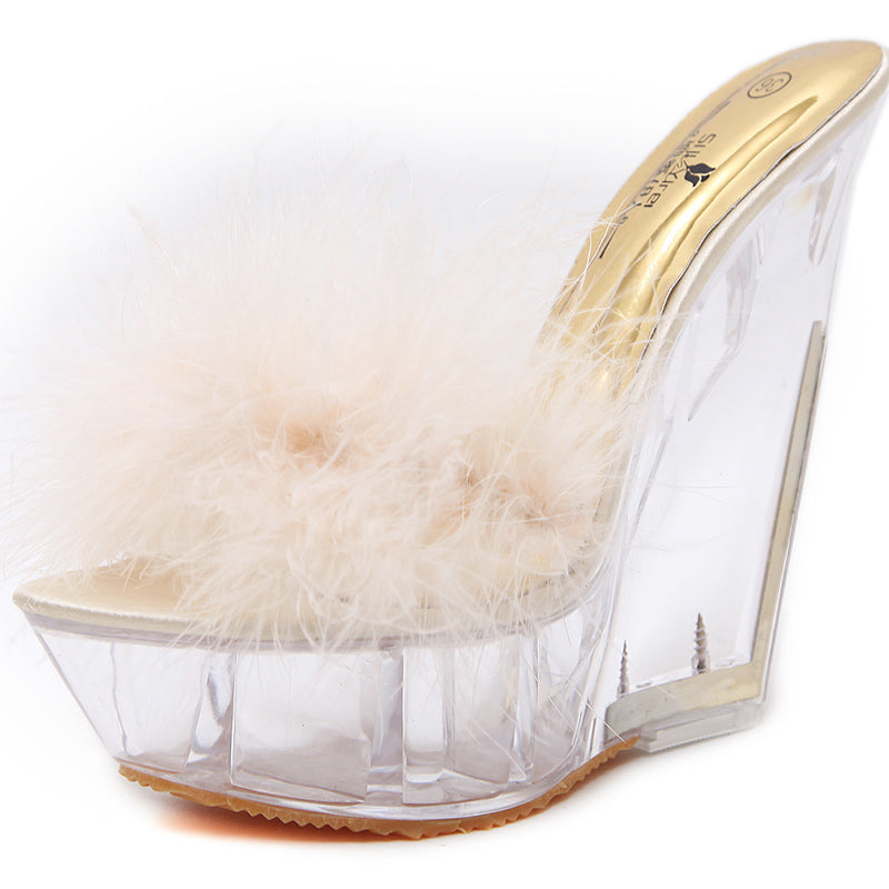 Fashion Glass And Wooly Crystal Wedge Sandals