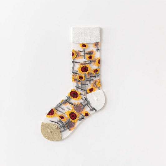 Socks Women's Summer Thin Section In Tube Tide Socks European And American Style Flowers