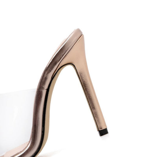 Pointed Transparent Golden Retro Dtiletto Dandals And Slippers