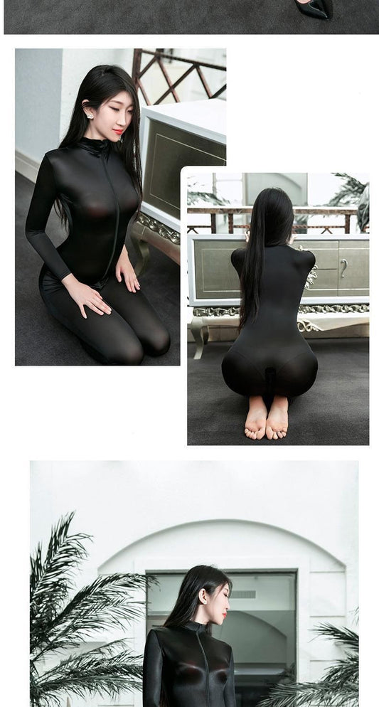 Nightclub Party Crotch See Through Bodycon Jumpsuits High Elasticity Shiny Sexy Perspective Slim Erotic Women Bodysuit