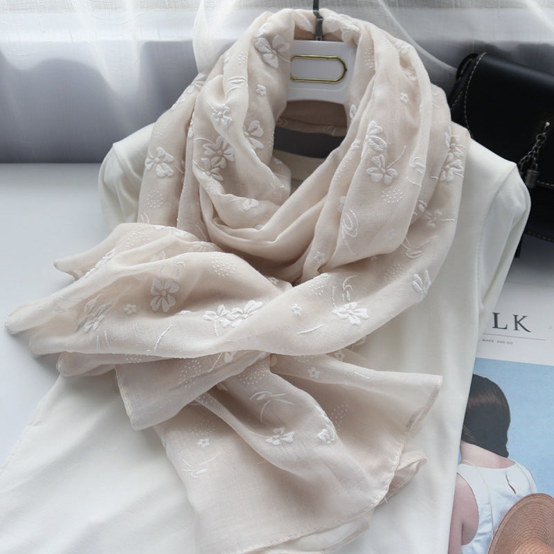 Korean Style Four-leaf Clover Solid Color Printed Scarf Women