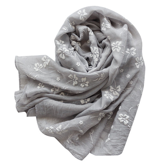 Korean Style Four-leaf Clover Solid Color Printed Scarf Women