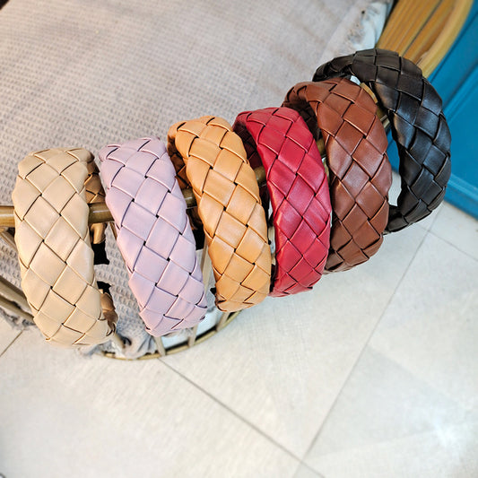 Retro Hong Kong Style Temperament Headband High-end Woven PU Leather Hairpin