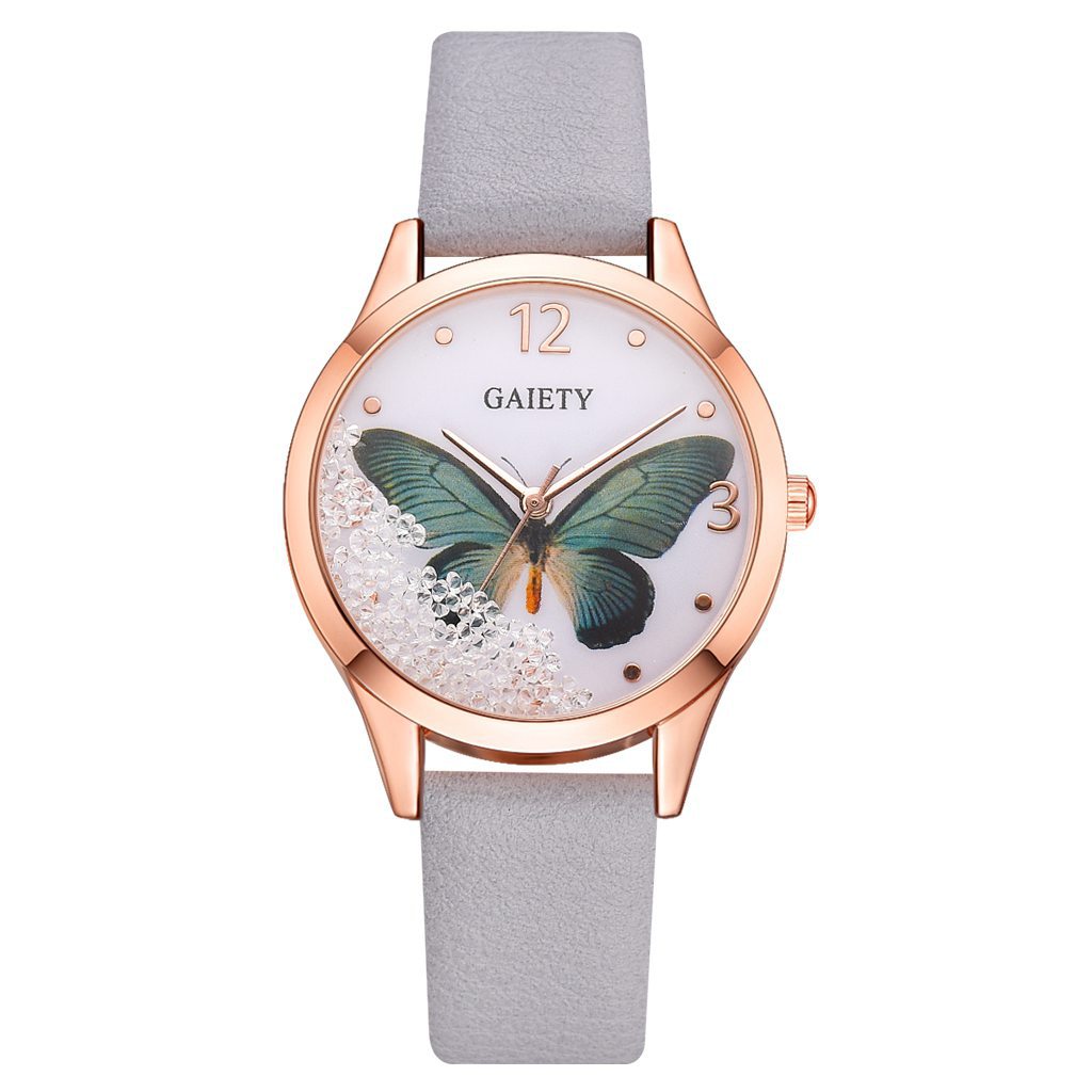 Gaiety Brand Dameure Luksus Aftagelig Rhinestone Sommerfugleure Dame Læderkjole Dame Armbåndsure Dameur