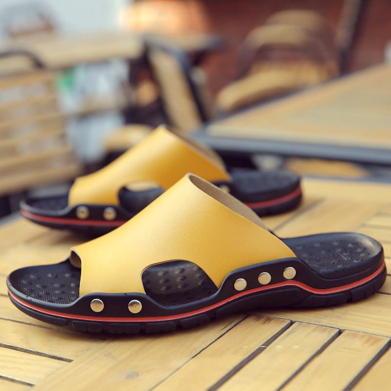 New Leisure Leather Cowhide Slippers For Summer
