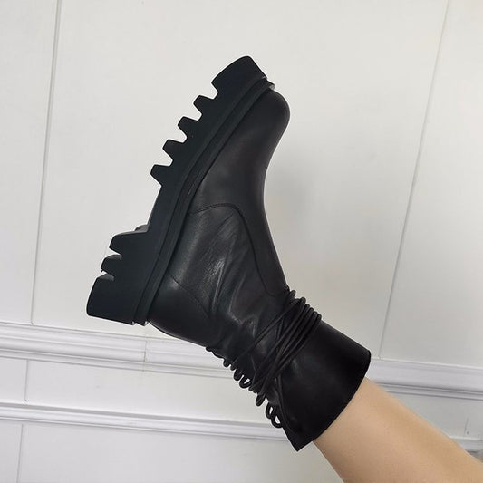 New Retro Side Zipper Ankle Boots, Handsome Thick-Soled Black Mid-Tube Boots
