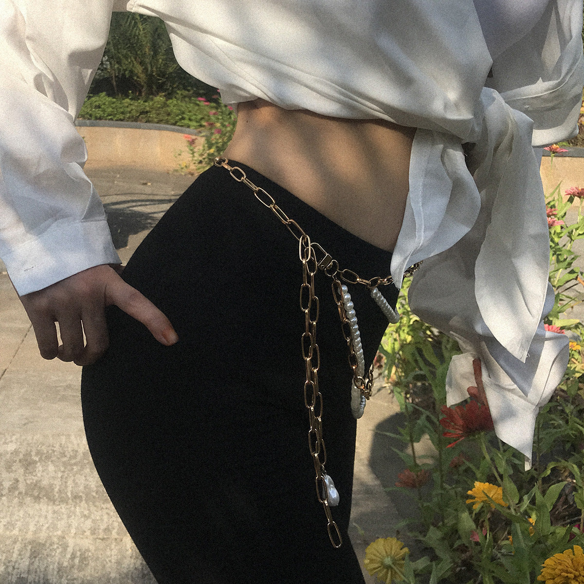 Temperament Multilayer Pearl Chain Tassel Waist Chain Woman