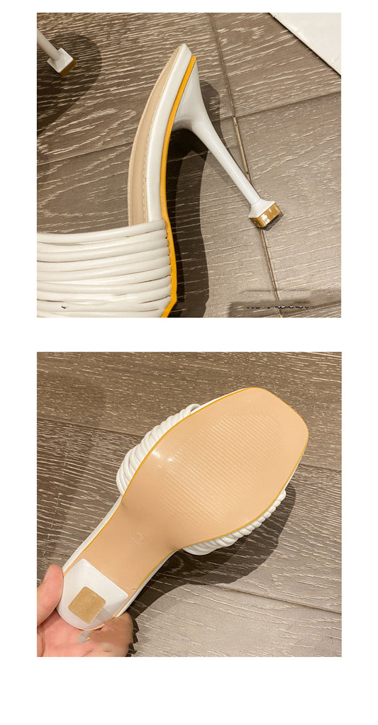 Women's Shoes With Thin Square Toe High Heels And Sandals
