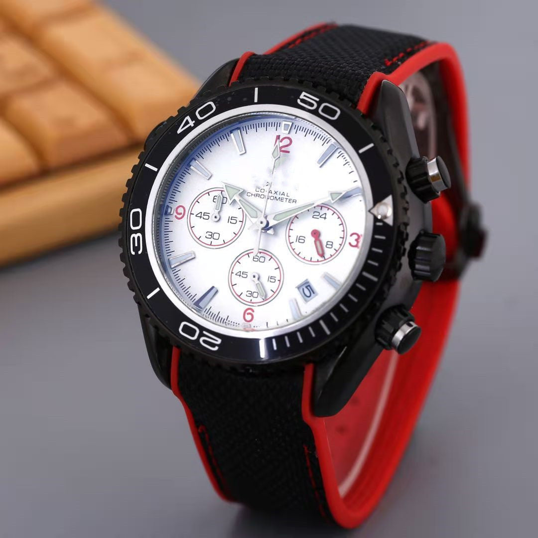 Men's 5 Needles 6 Needles Second Running Quartz Rubber Band Watch