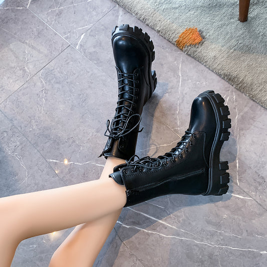 British Style New Casual Thin Thick-soled Non-slip Lace-up Single Boots Ankle Boots