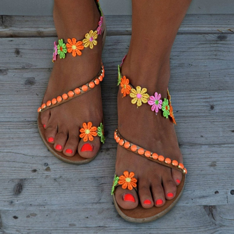 Summer Women's Flat Toe Flower Plus Size Sandals