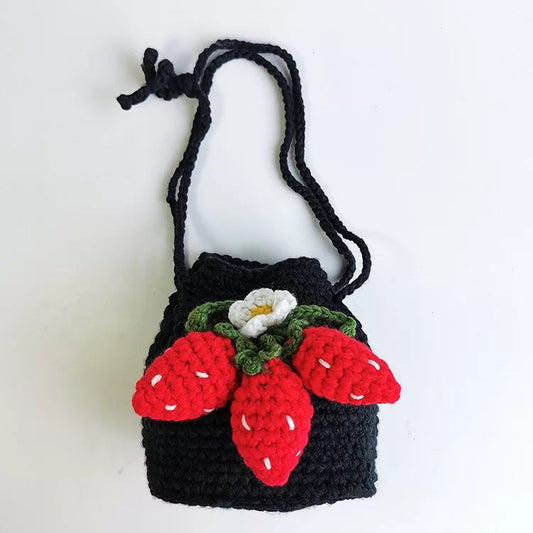 Cute Strawberry Side Back Hand Crochet Knitted Bag