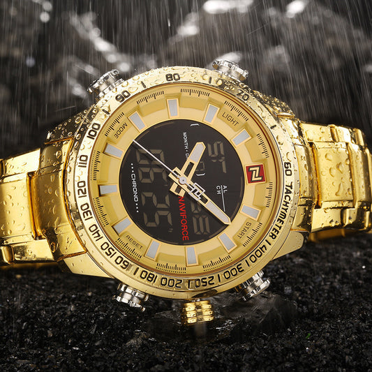 Waterproof LED Dual Display Multi-function Quartz Watch