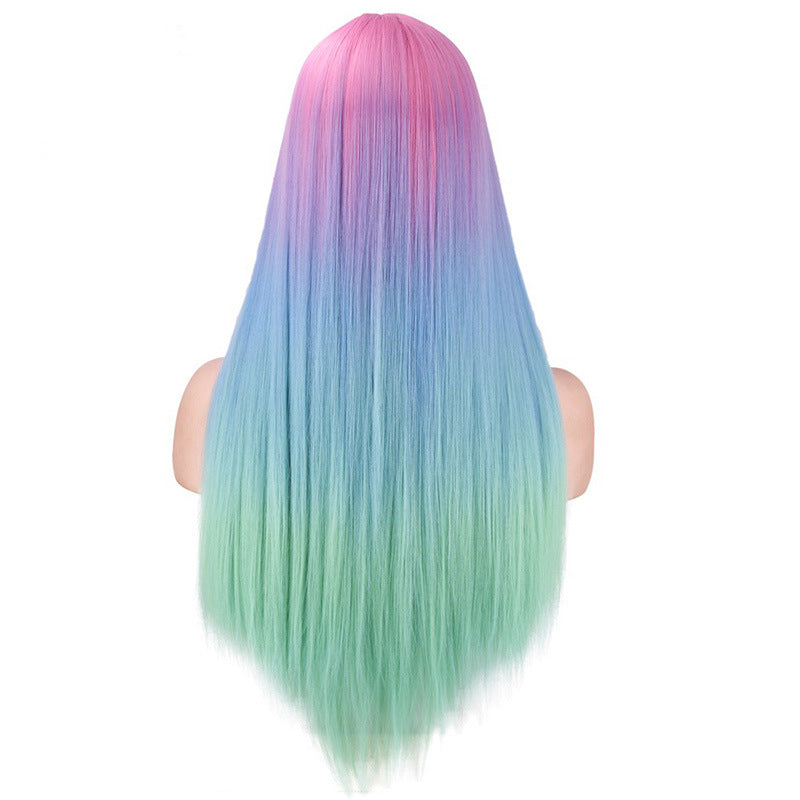 Mid-Section Dyed Wig, Gradient Long Straight Hair
