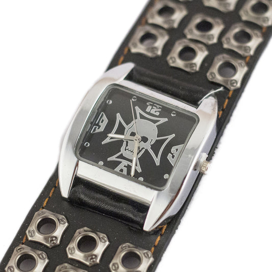 Men's Punk Silver Ghost Head Belt Watch