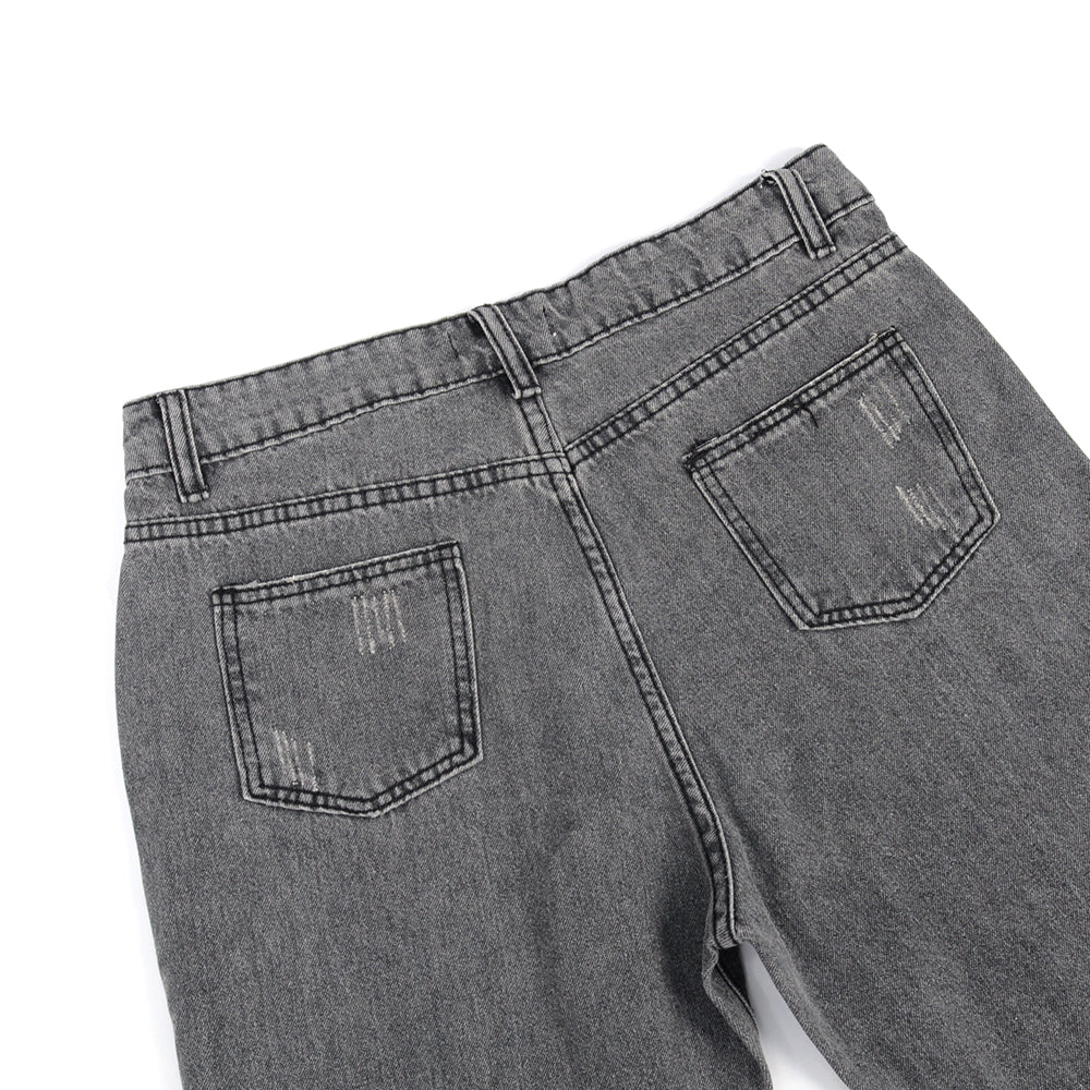 Vaskede lyse straight-leg jeans med mellemhøj talje