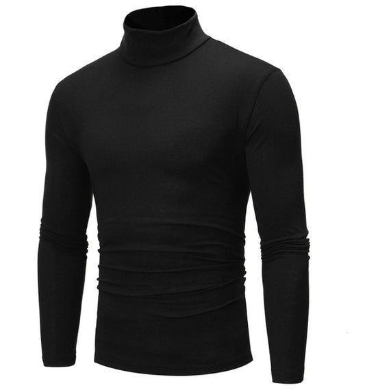 Slim Fit Ensfarvet Halvhøj Hals Langærmet T-shirt til Mænd, Tætsiddende Baselayer-trøje