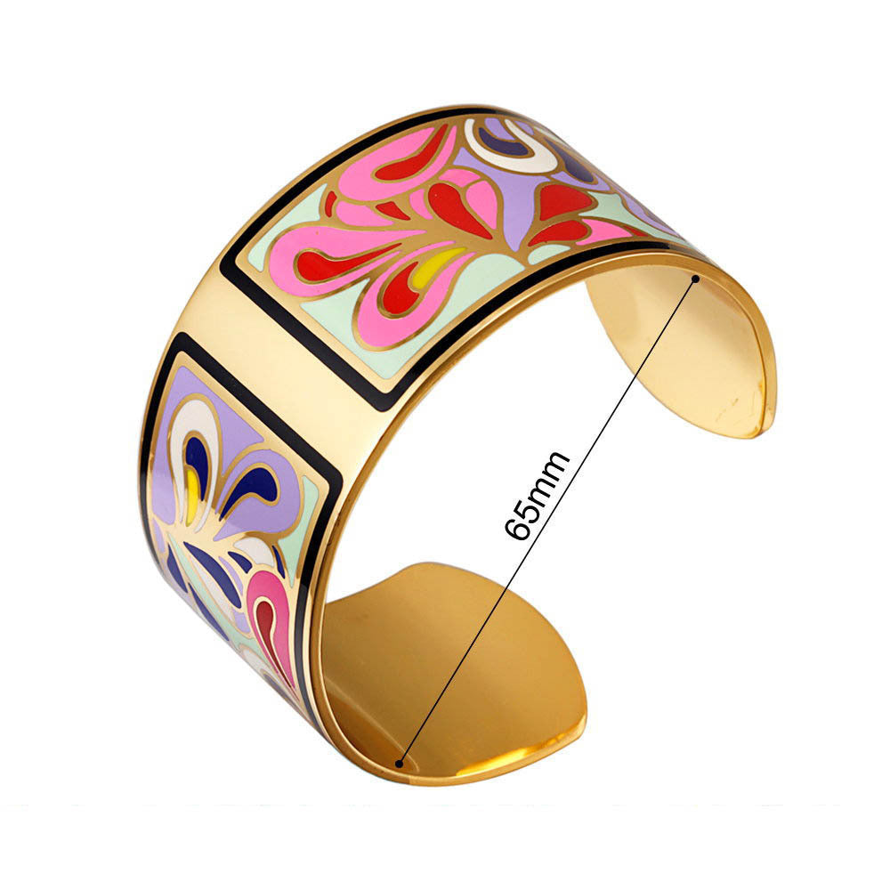 Copper Opening Color Enamel Love Bangle Bracelets