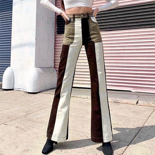 La-shaped Personality Stitching Jeans Slim Trousers